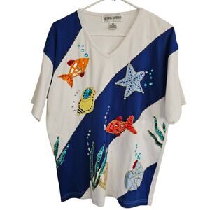 Victoria Harbour Women's Resortwear Vacation Tshirt‎ Large Nautical Embellished
